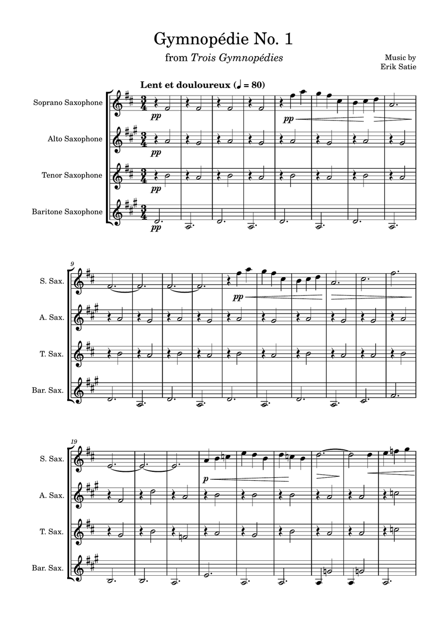 Gymnopédie No. 1 Saxophone Quartet scores gallery preview page 1