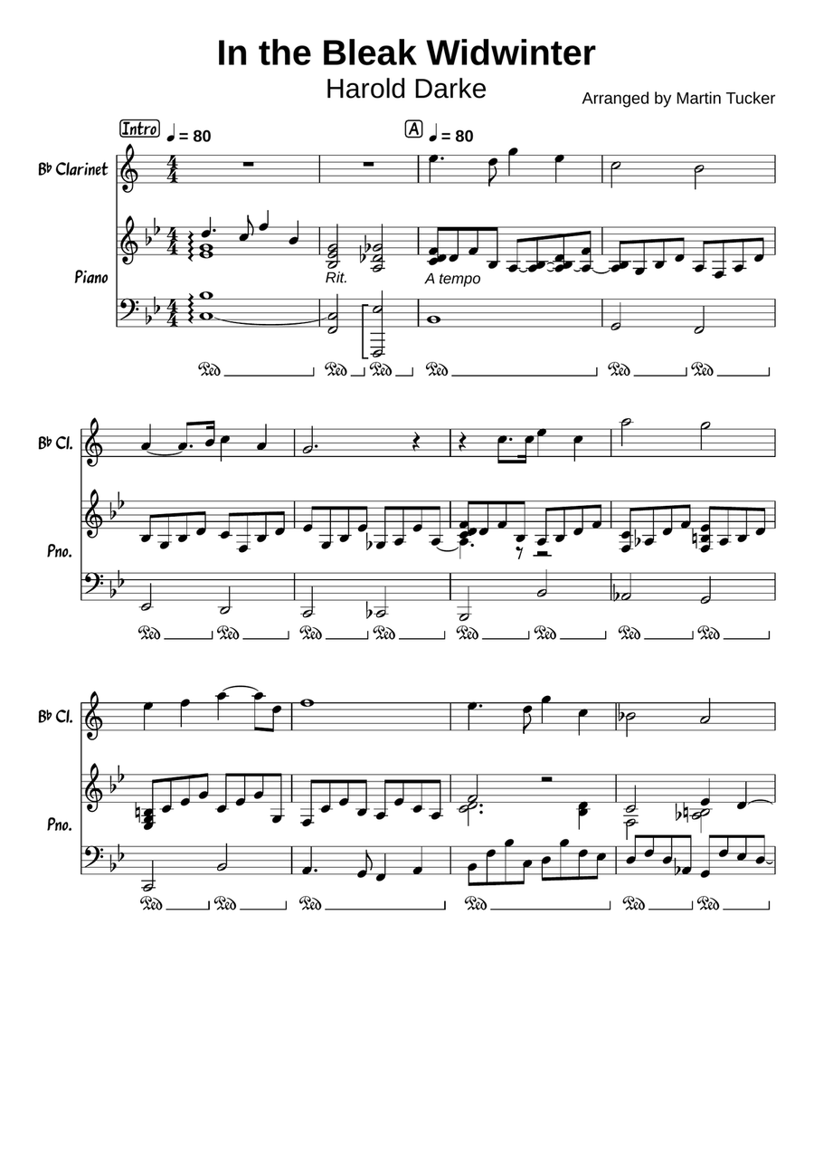 In the bleak midwinter (Darke) for clarinet and piano B-Flat Clarinet scores gallery preview page 1