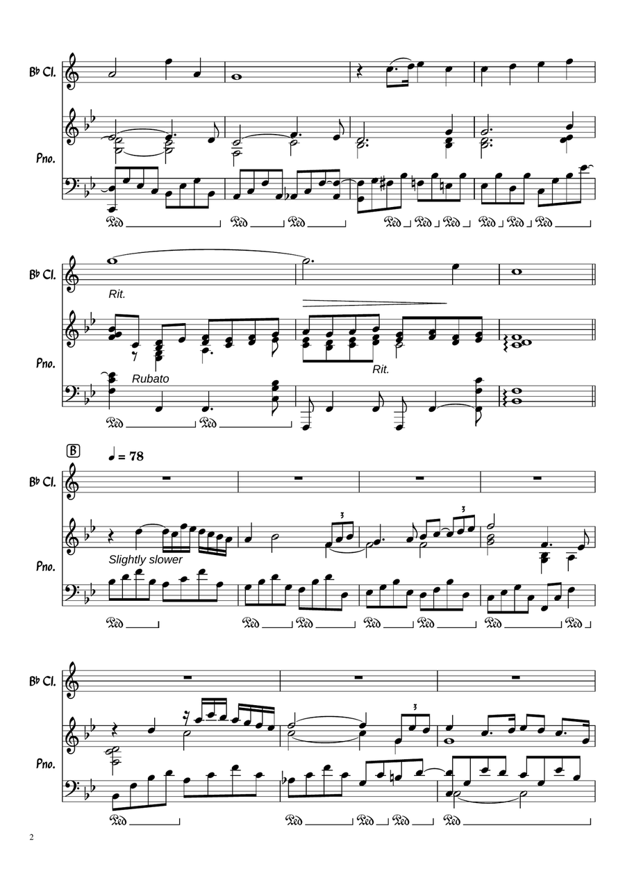 In the bleak midwinter (Darke) for clarinet and piano B-Flat Clarinet scores gallery preview page 2