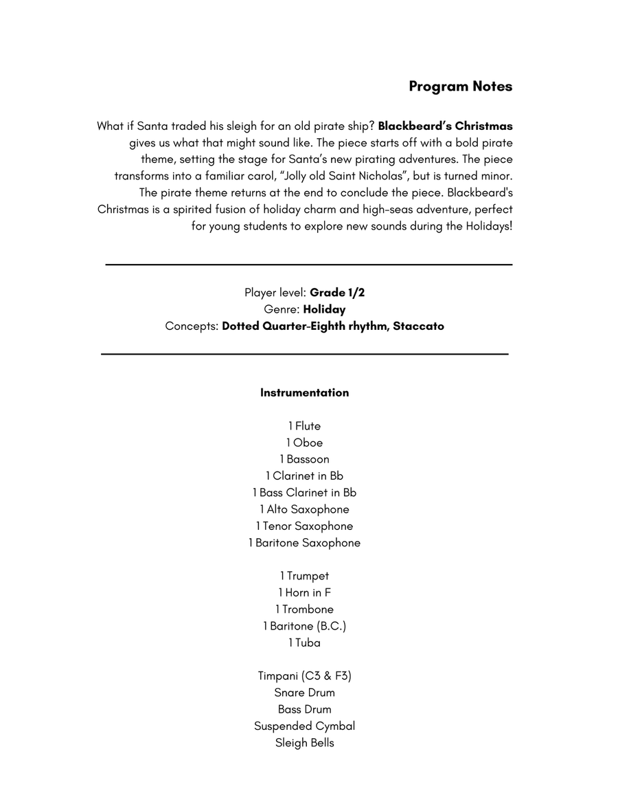 Blackbeard's Christmas - Grade 1/2 Concert Band Concert Band scores gallery preview page 2