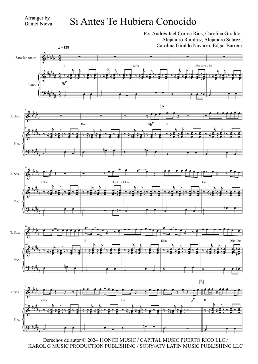 Si Antes Te Hubiera Conocido Tenor Saxophone scores gallery preview page 3