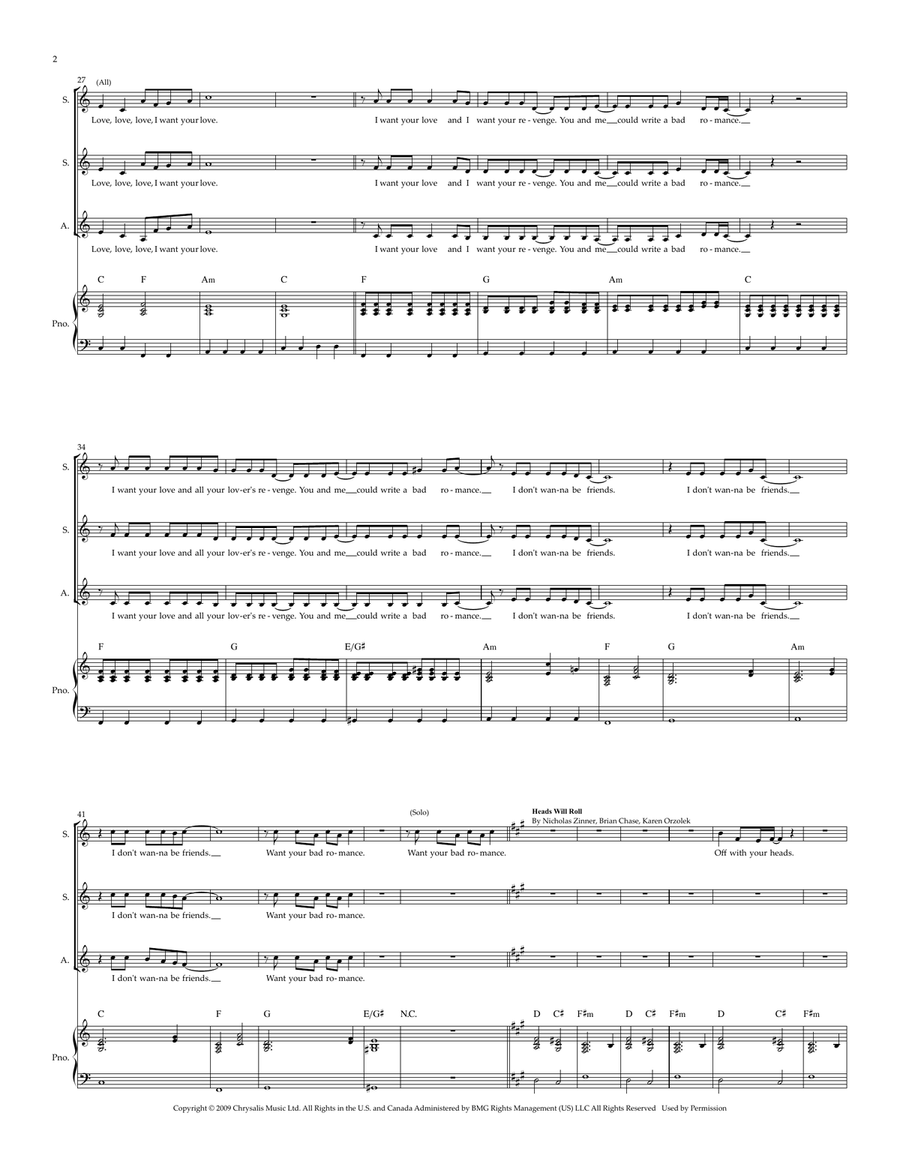 Medley: Bad Romance with Heads Will Roll SSA scores gallery preview page 2