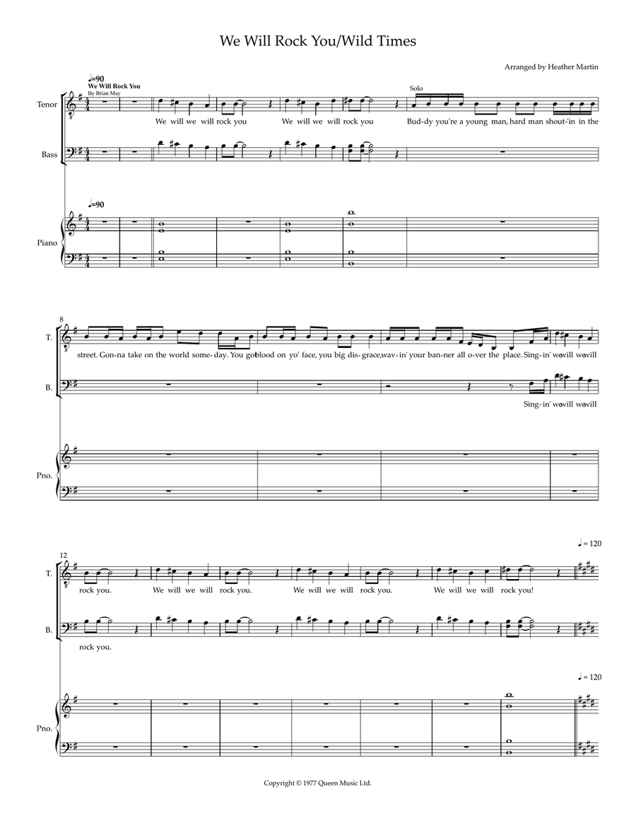 Medley: We Will Rock You with Wild Times SSA scores gallery preview page 1