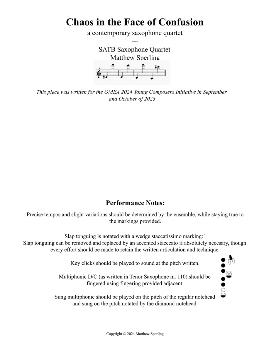 Chaos in the Face of Confusion Saxophone Quartet scores gallery preview page 1