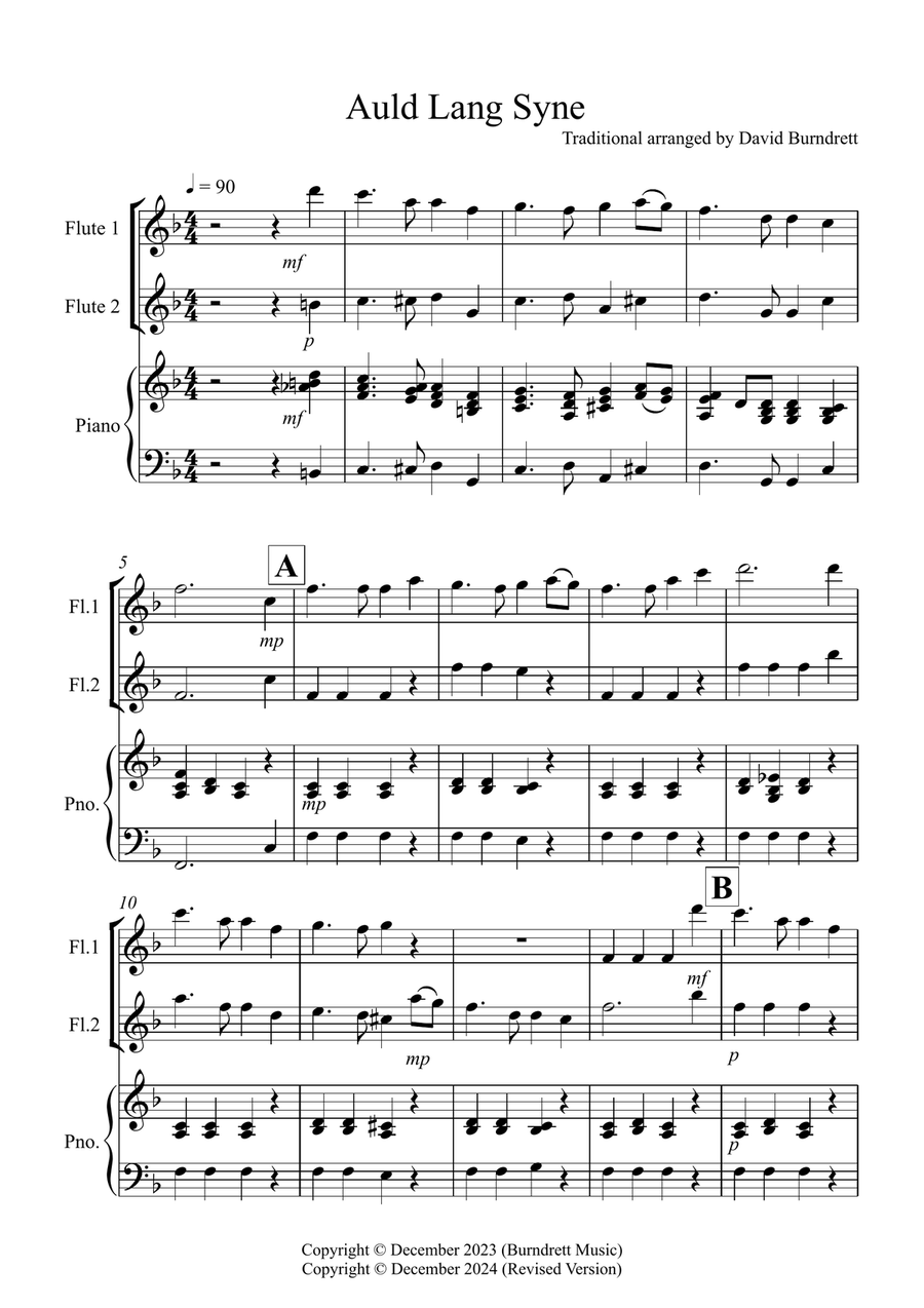 Auld Lang Syne for Flute Duet Flute Duet scores gallery preview page 1