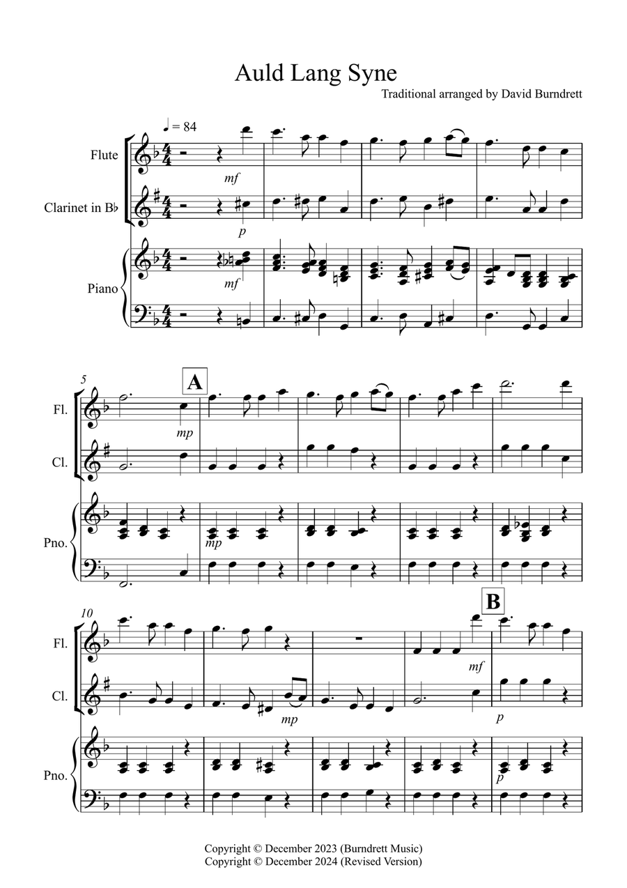 Auld Lang Syne for Flute and Clarinet Duet Woodwind Duet scores gallery preview page 1