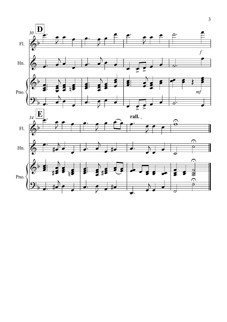 Auld Lang Syne for Flute and Horn Duet Woodwind Duet scores gallery preview page 3