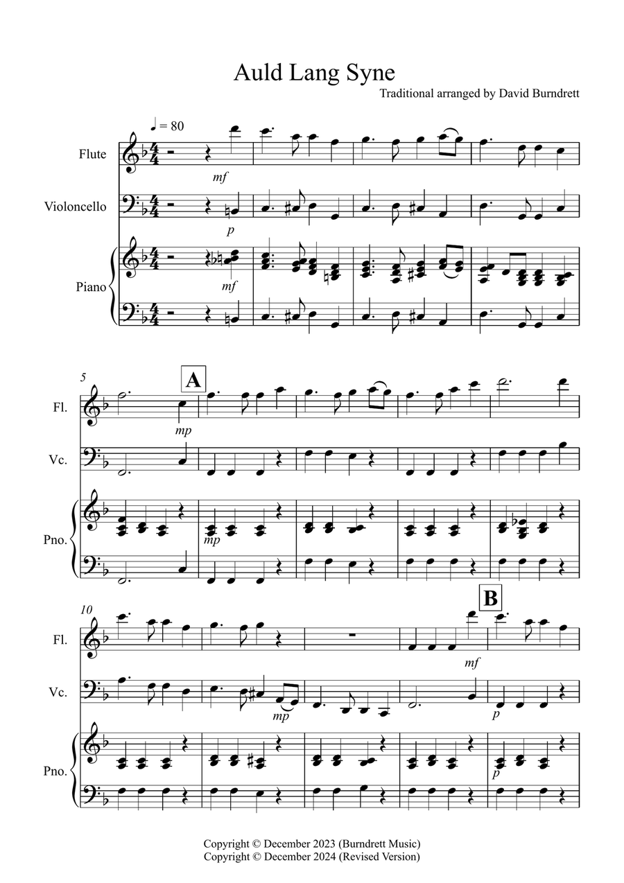 Auld Lang Syne for Flute and Cello Duet Flute scores gallery preview page 1