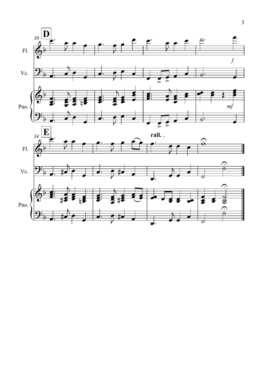 Auld Lang Syne for Flute and Cello Duet Flute scores gallery preview page 3