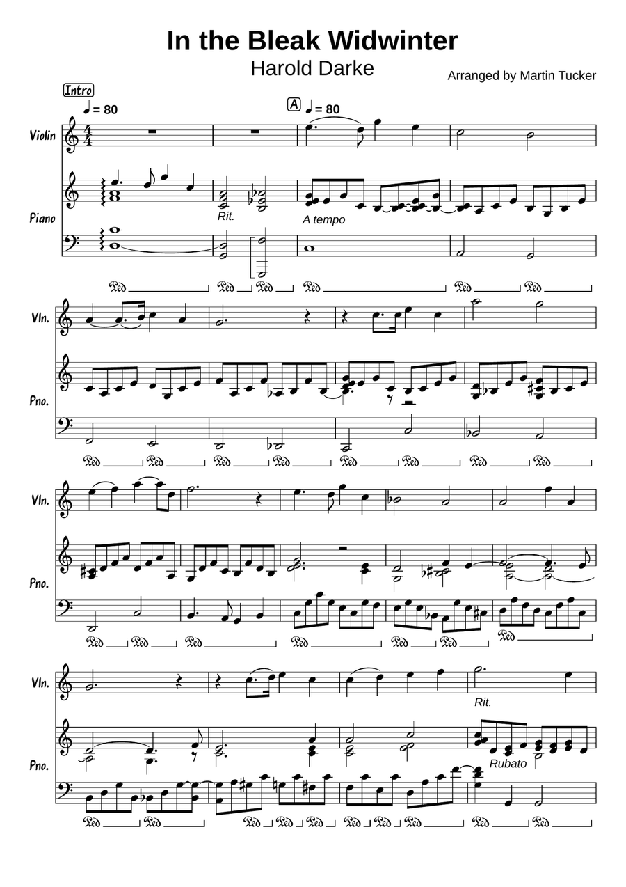 In the bleak midwinter (Darke) for violin and piano Violin Solo scores gallery preview page 1