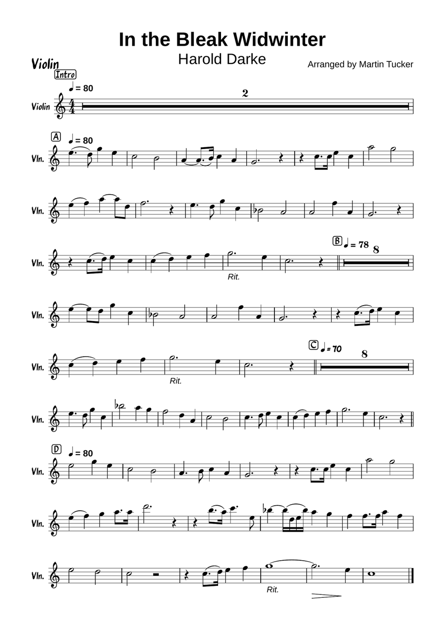 In the bleak midwinter (Darke) for violin and piano Violin Solo scores gallery preview page 6