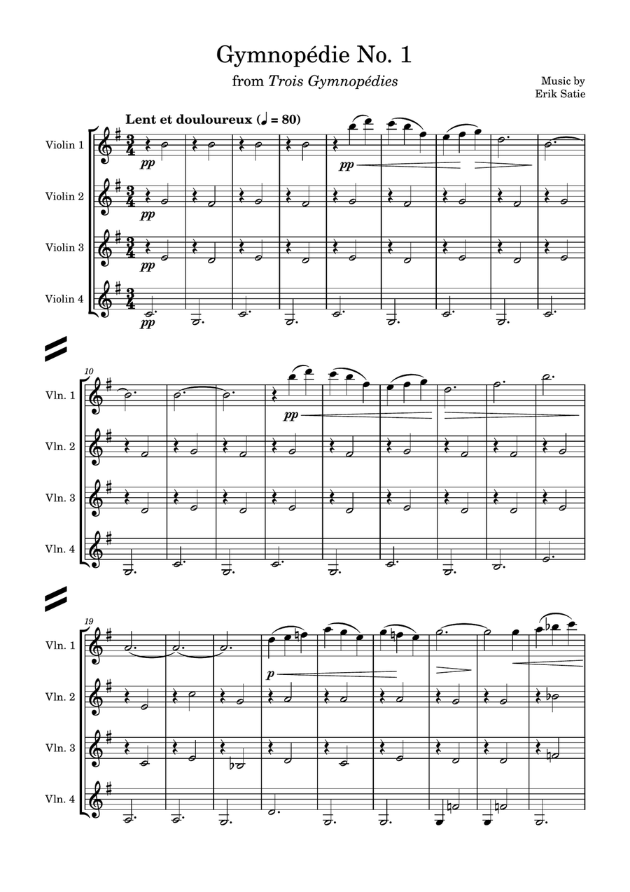 Gymnopédie No. 1 String Quartet scores gallery preview page 1