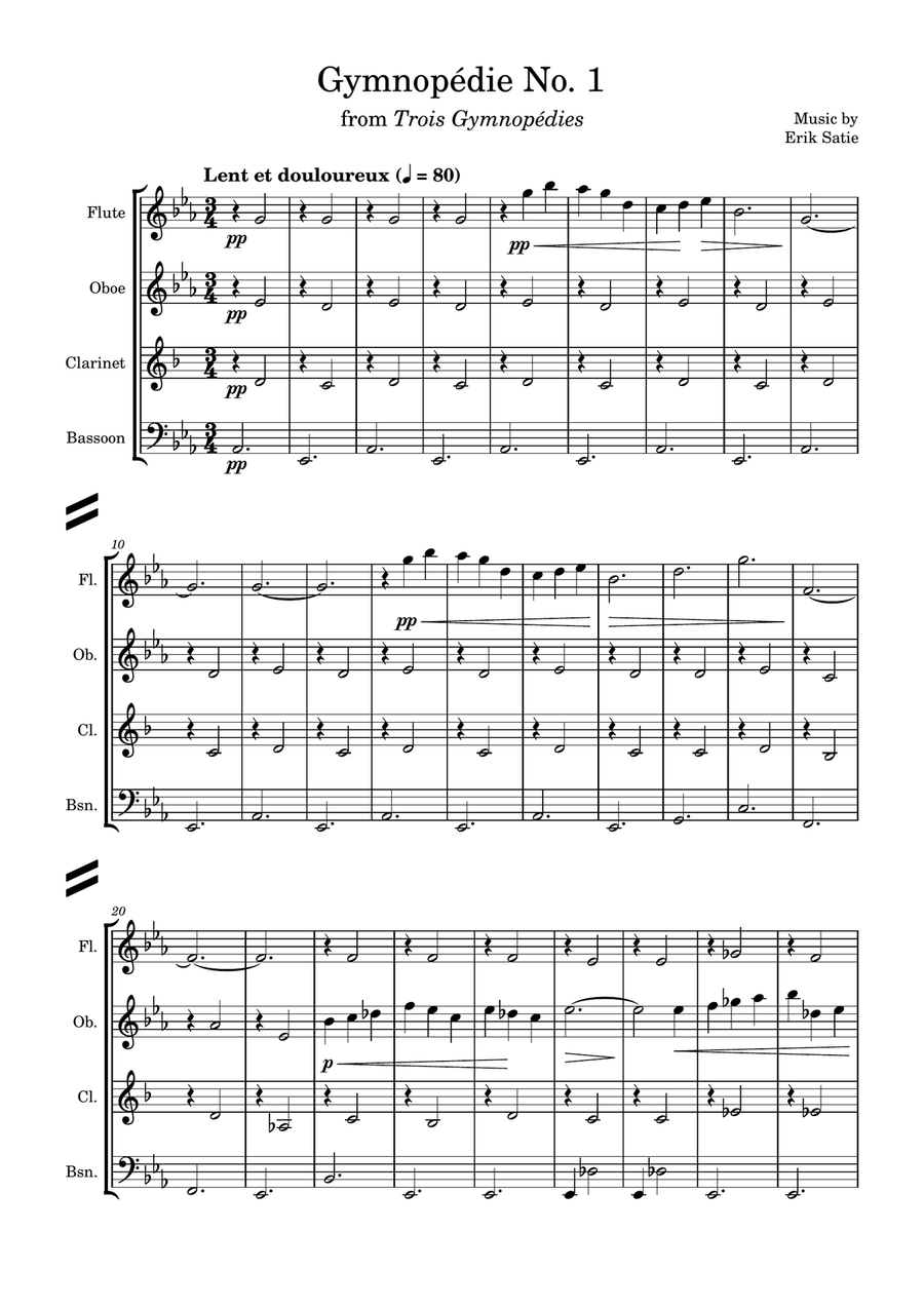 Gymnopédie No. 1 Woodwind Quartet scores gallery preview page 1
