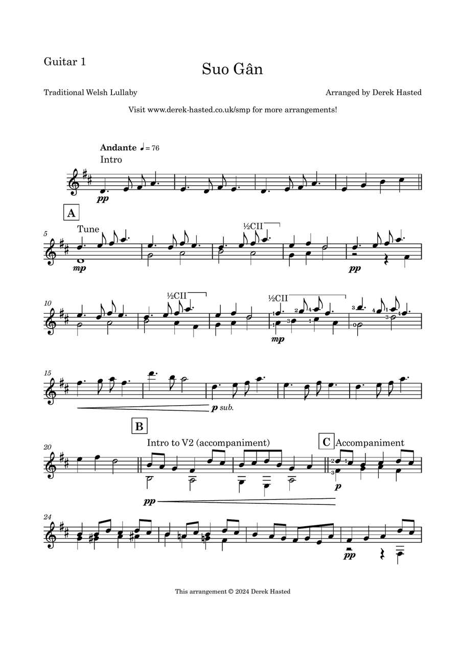 Suo Gân - Welsh Lullaby for guitar duet Acoustic Guitar scores gallery preview page 4