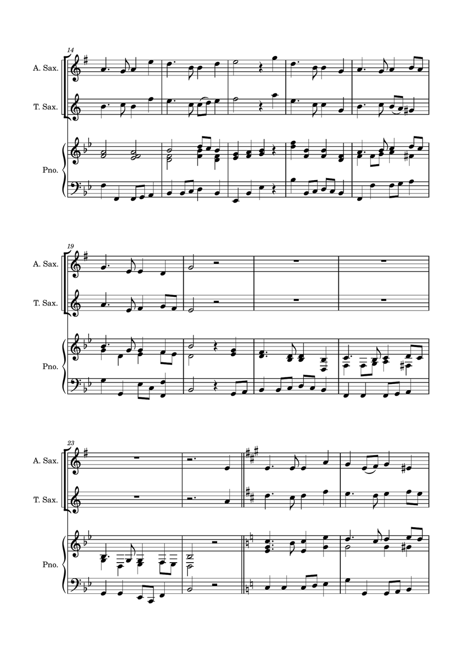 Auld Lang Syne - Alto and Tenor Saxophones with Piano accompaniment Woodwind Duet scores gallery preview page 3