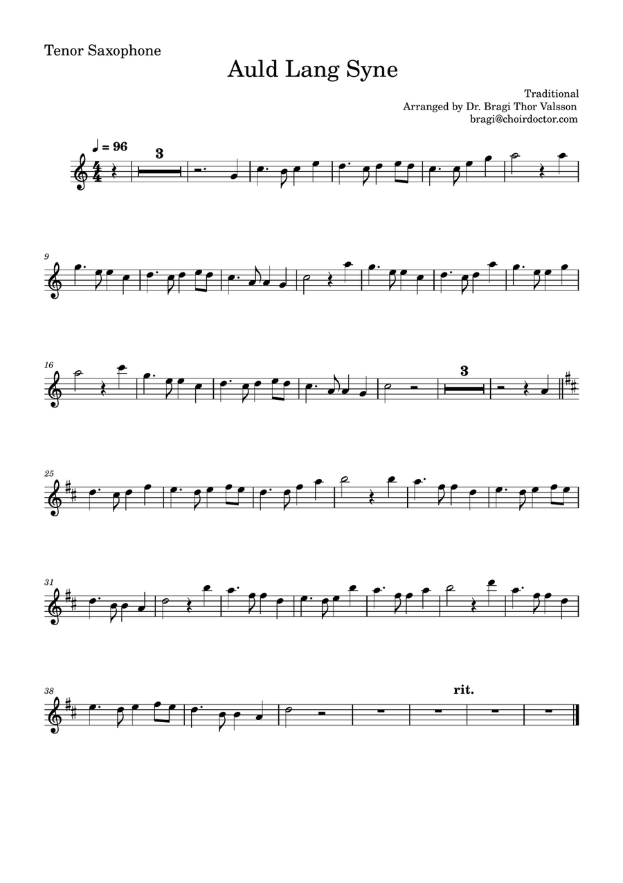 Auld Lang Syne - Tenor Saxophone with Piano accompaniment Tenor Saxophone scores gallery preview page 4