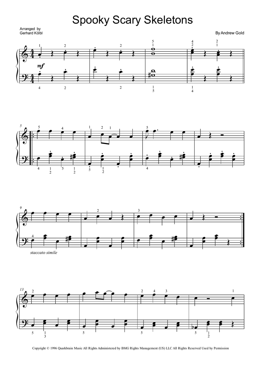 Spooky Scary Skeletons Spooky Scary Skeletons Easy Piano scores gallery preview page 1