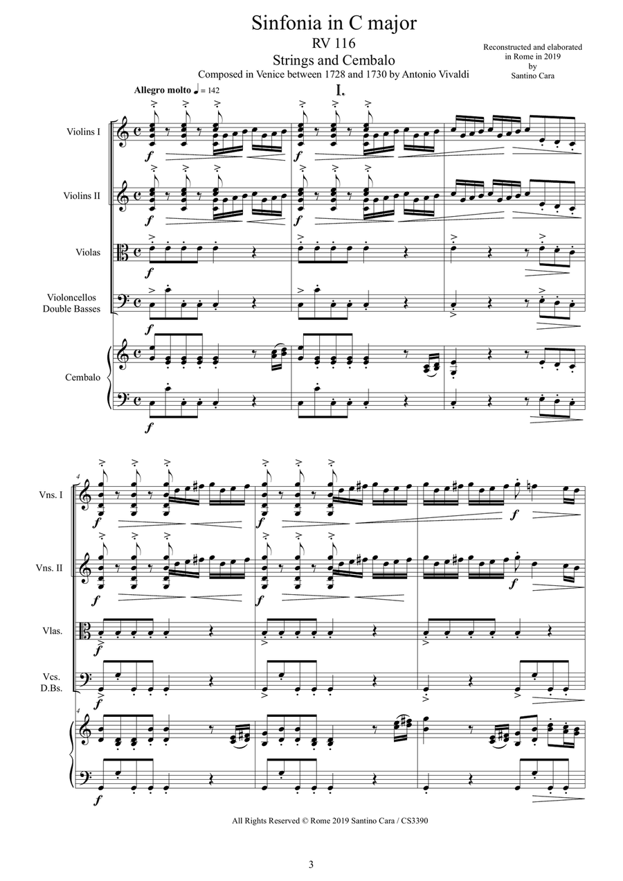 Vivaldi - Sinfonia in C major RV 116 for Strings and Cembalo - Score and Parts Chamber Orchestra scores gallery preview page 3