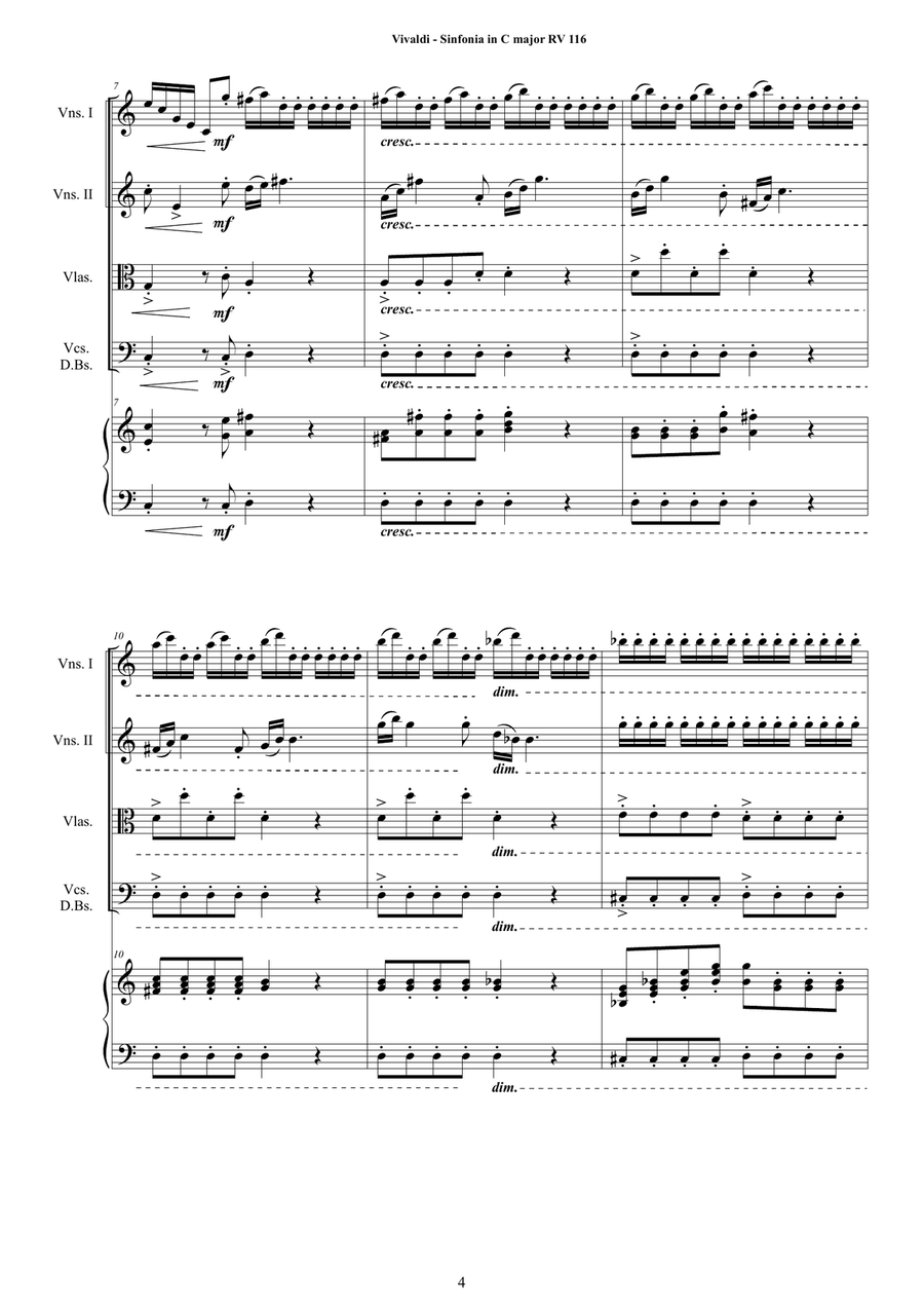Vivaldi - Sinfonia in C major RV 116 for Strings and Cembalo - Score and Parts Chamber Orchestra scores gallery preview page 4