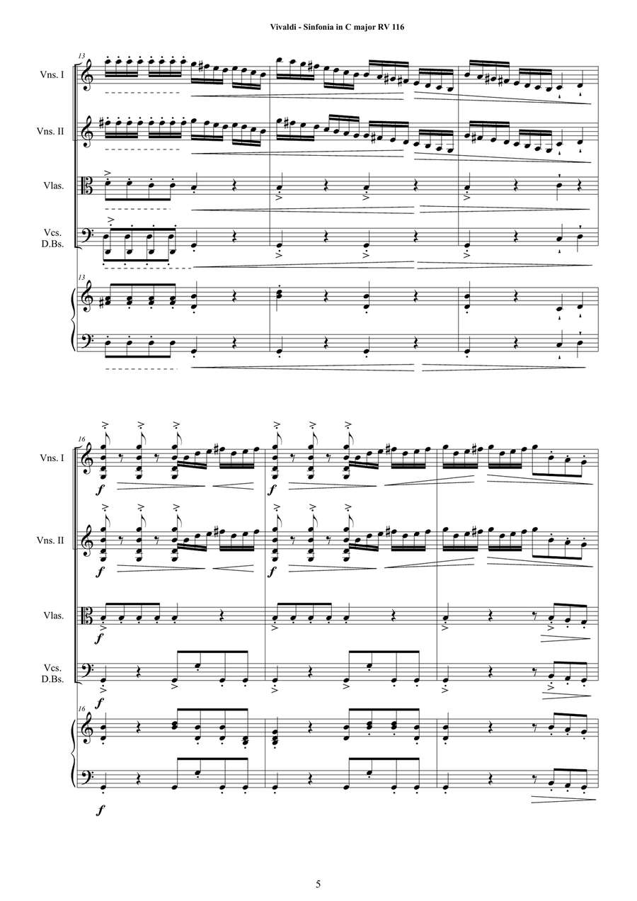 Vivaldi - Sinfonia in C major RV 116 for Strings and Cembalo - Score and Parts Chamber Orchestra scores gallery preview page 5