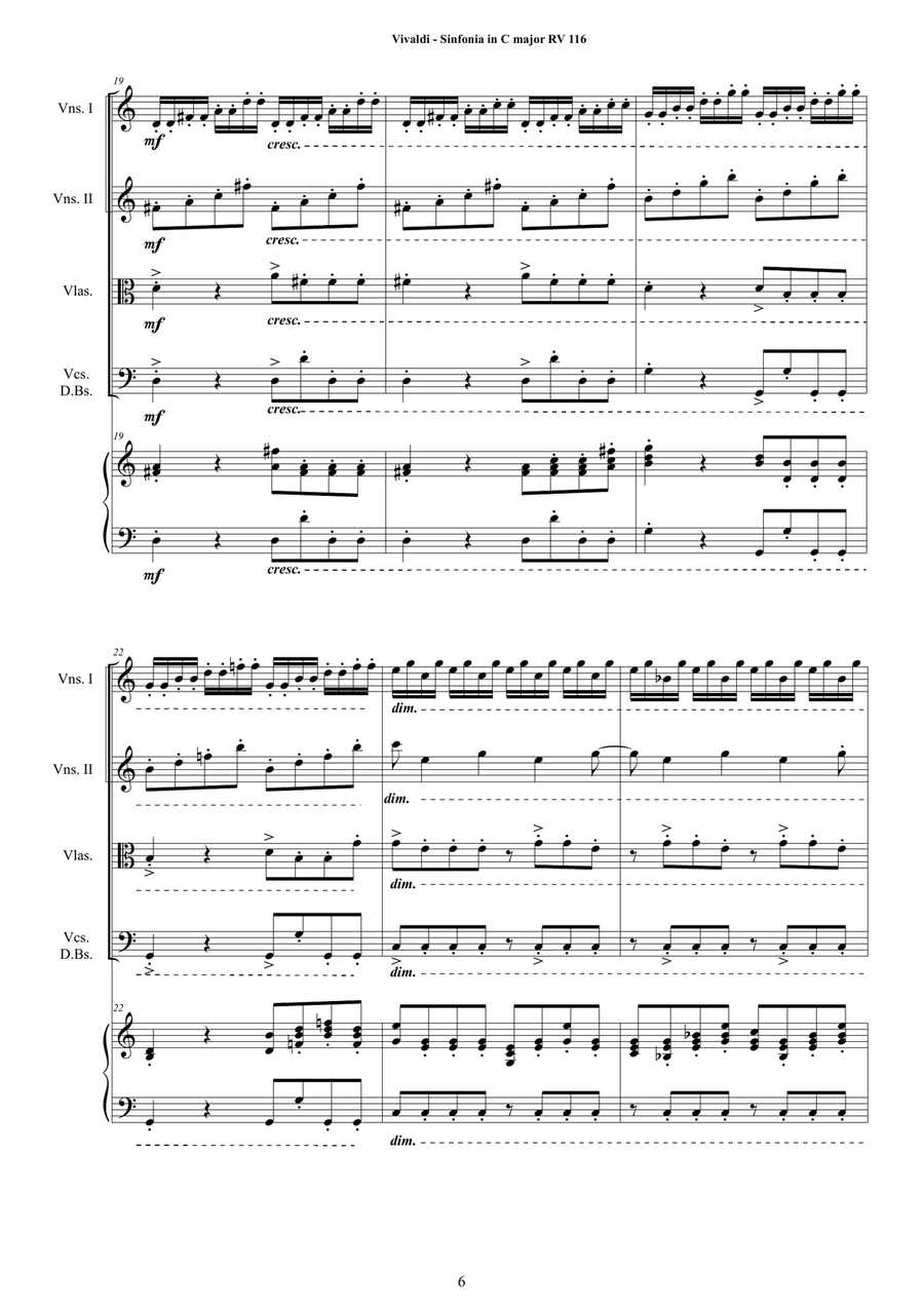 Vivaldi - Sinfonia in C major RV 116 for Strings and Cembalo - Score and Parts Chamber Orchestra scores gallery preview page 6
