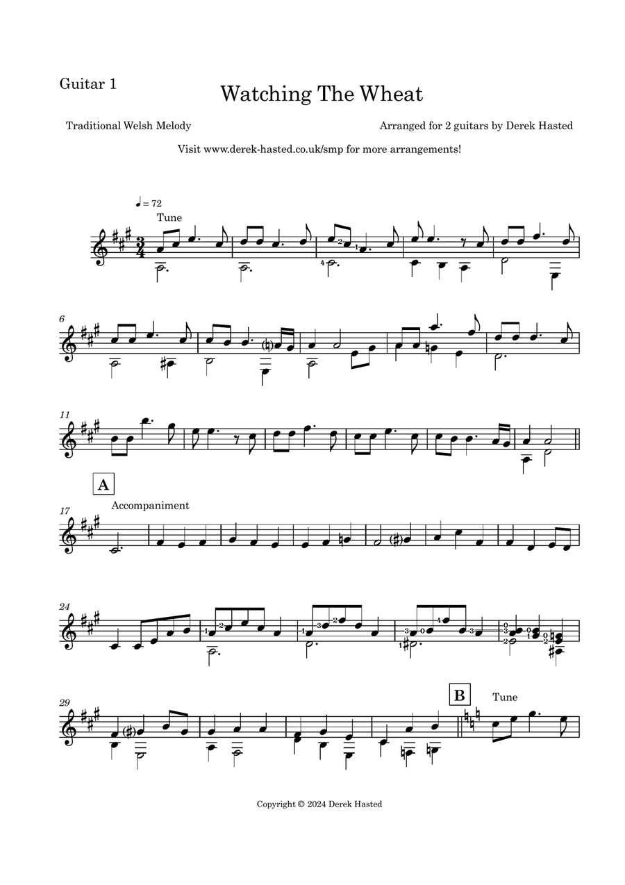 Watching The Wheat (Traditional Welsh Song) for 2 guitars Acoustic Guitar scores gallery preview page 4