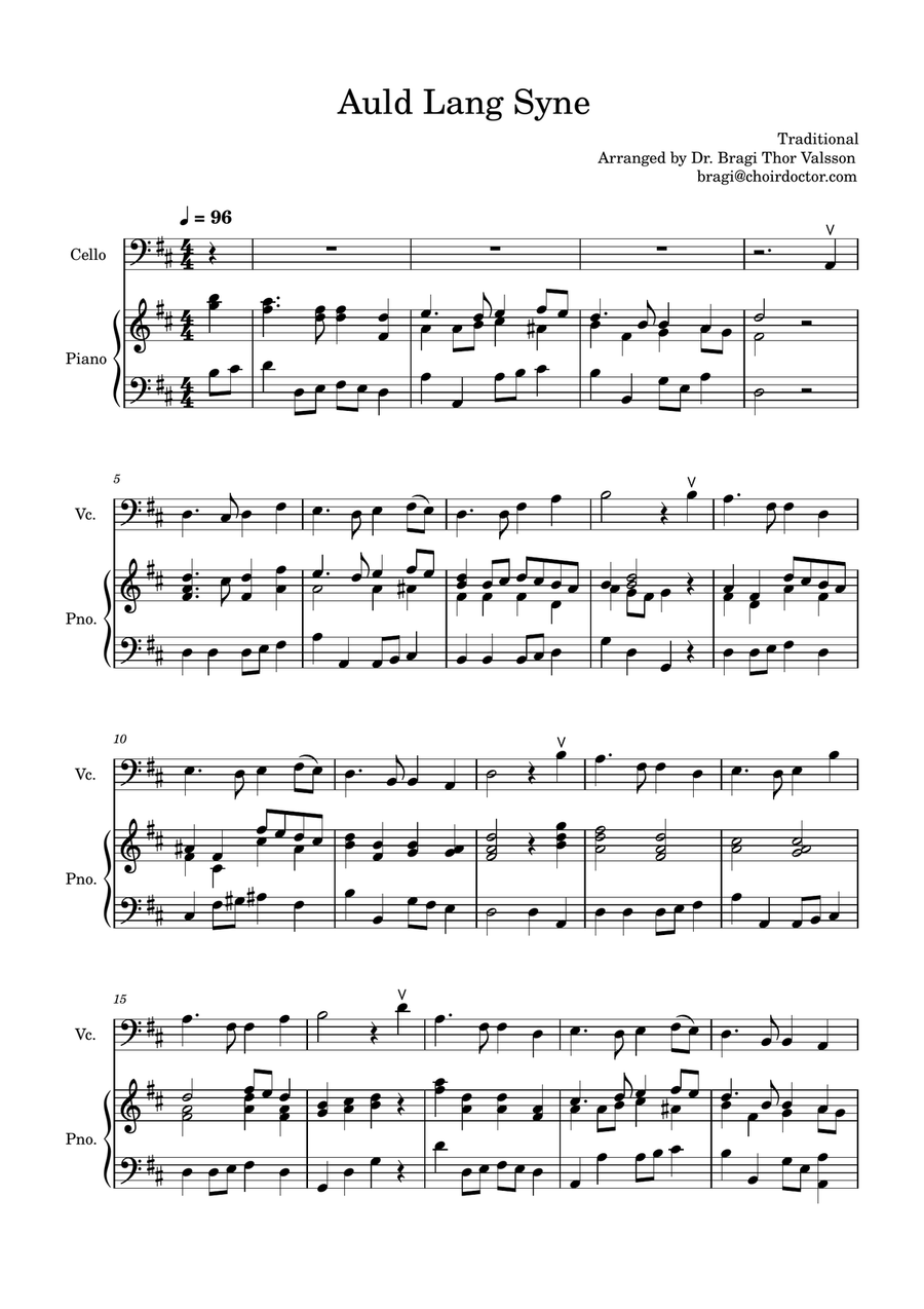 Auld Lang Syne - Cello with Piano accompaniment Piano scores gallery preview page 2