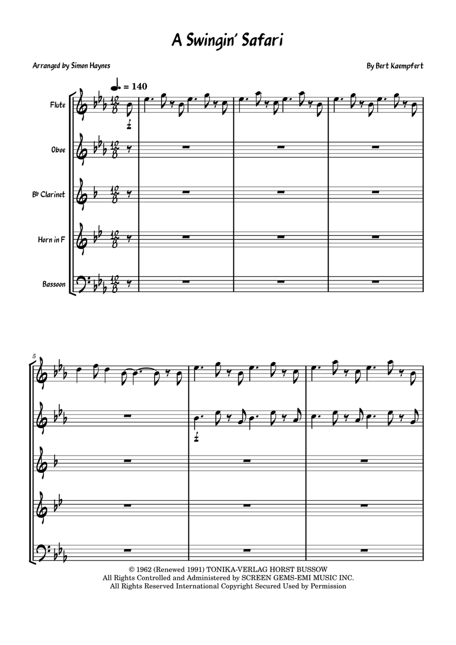 A Swingin' Safari Woodwind Quintet scores gallery preview page 1