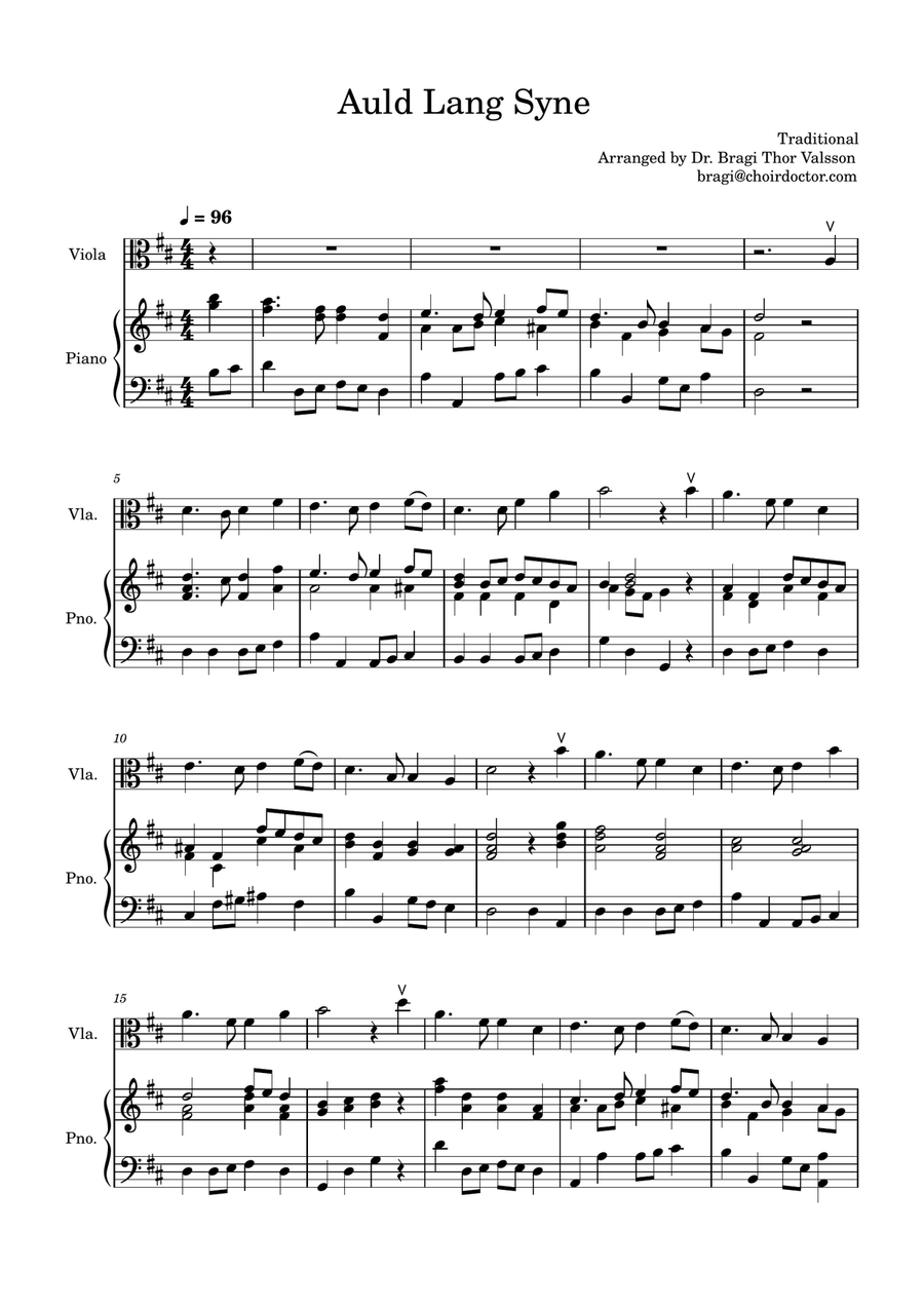 Auld Lang Syne - Viola with Piano accompaniment Viola scores gallery preview page 2
