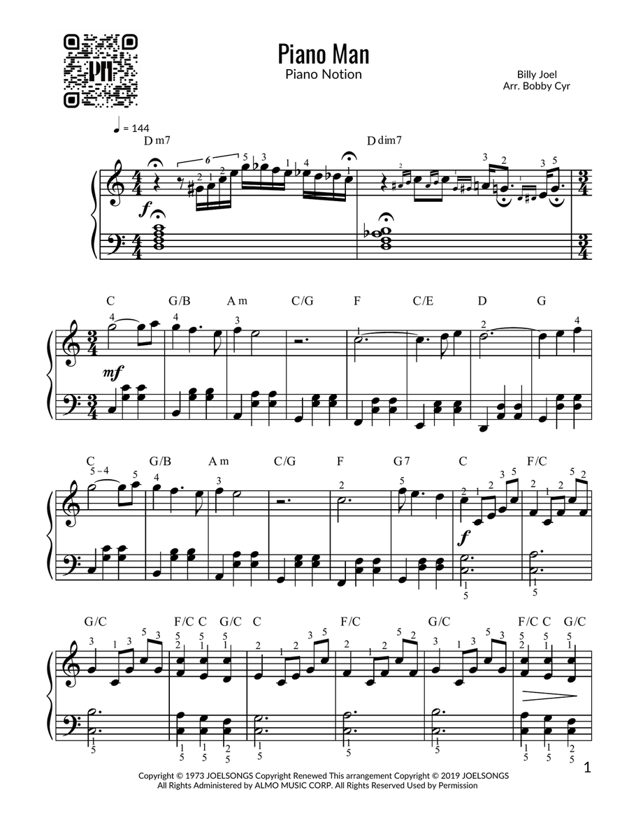 Piano Man Piano Man Easy Piano scores gallery preview page 1