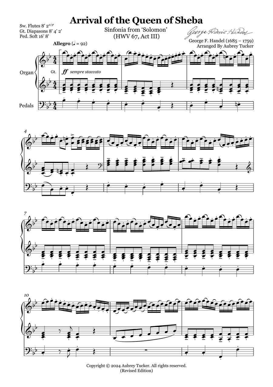 Organ: Arrival of the Queen of Sheba (Sinfonia from Solomon, HWV 67, Act III) - George F. Handel Organ Solo scores gallery preview page 2