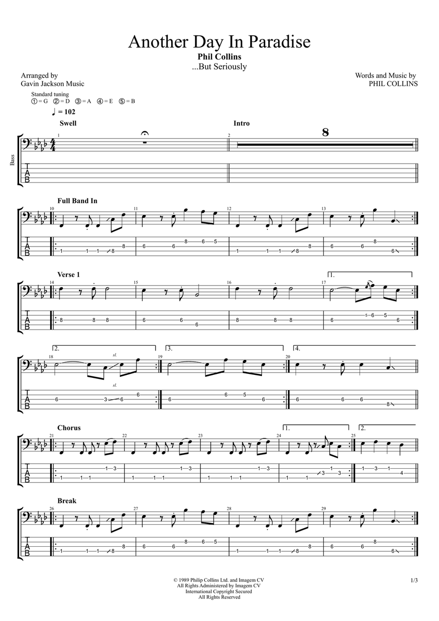Another Day In Paradise Another Day In Paradise Bass Guitar Tablature scores gallery preview page 1