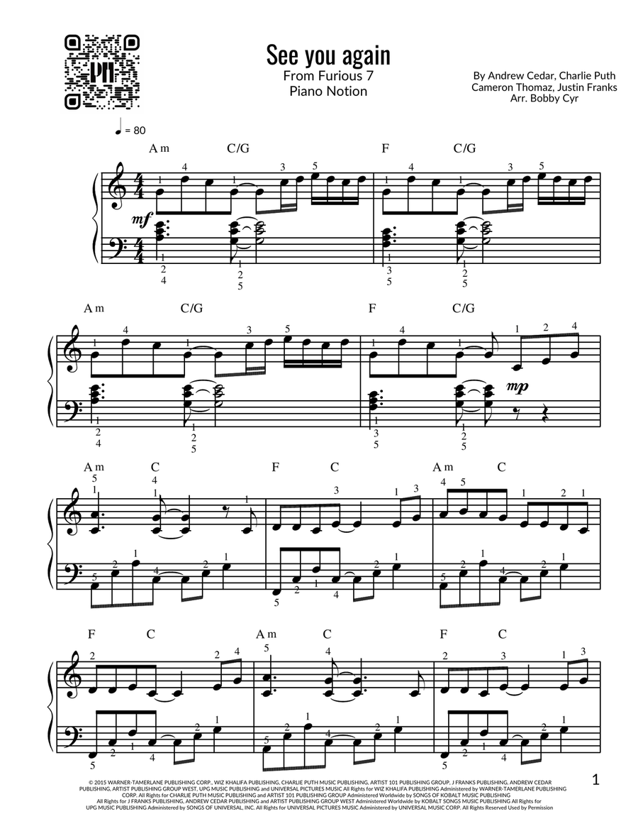 See You Again See You Again Easy Piano scores gallery preview page 1