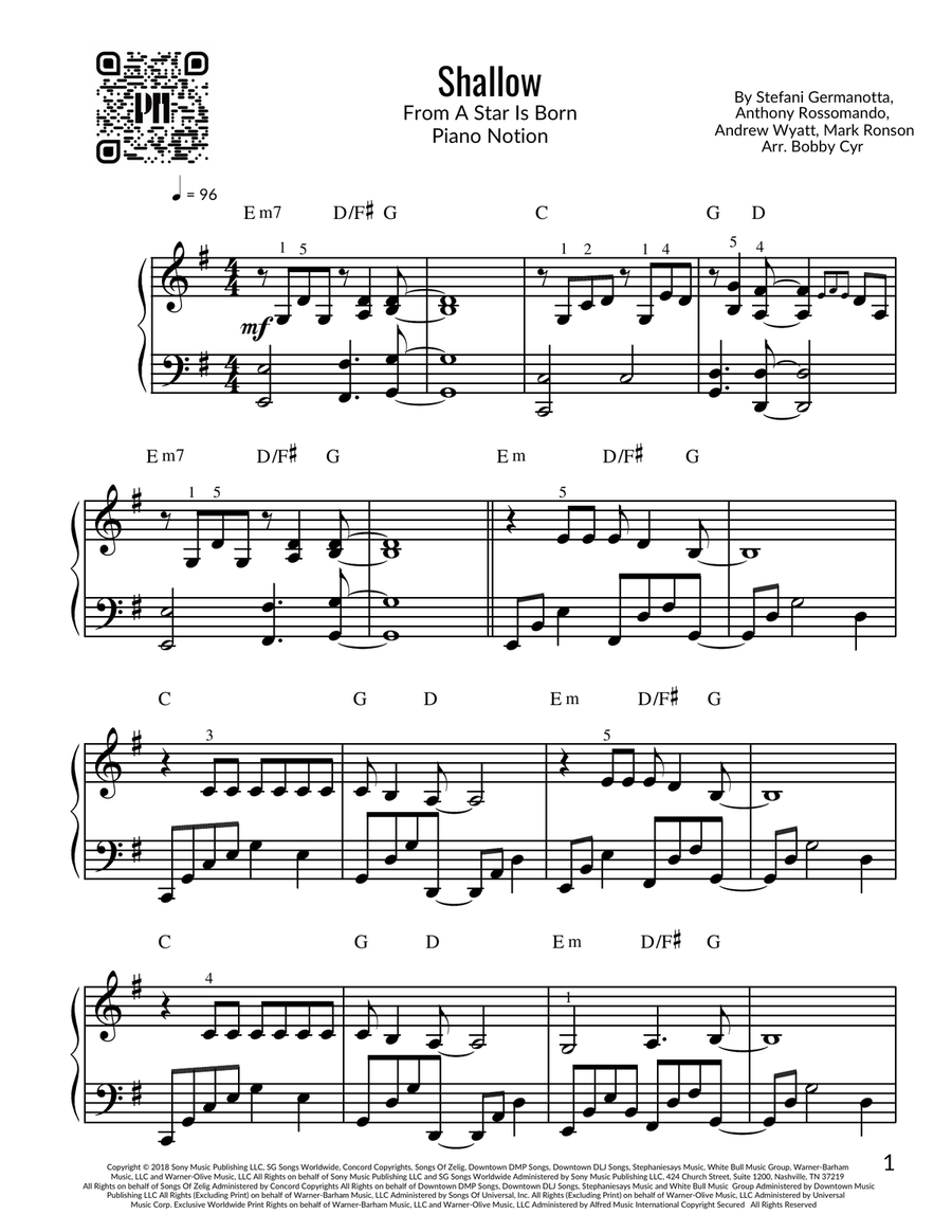 Shallow Shallow Easy Piano scores gallery preview page 1