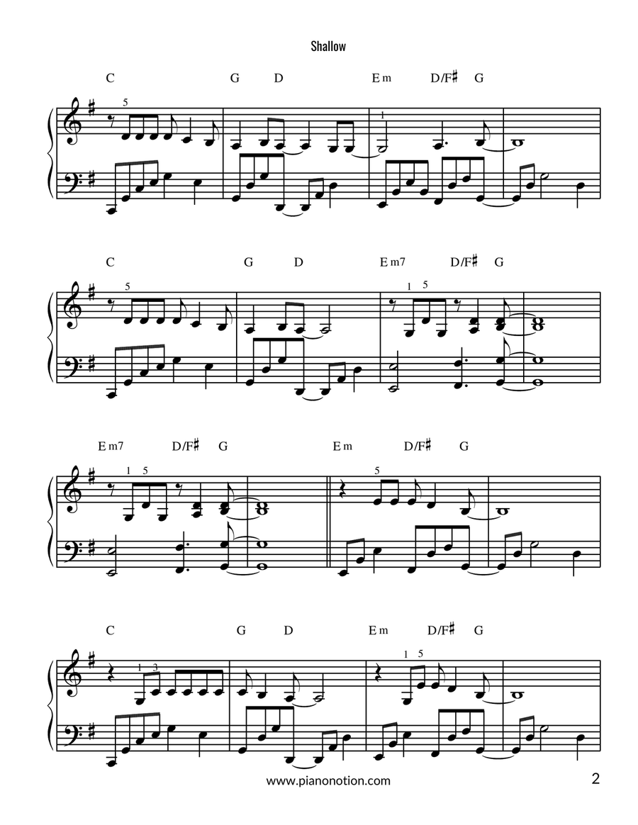 Shallow Shallow Easy Piano scores gallery preview page 2