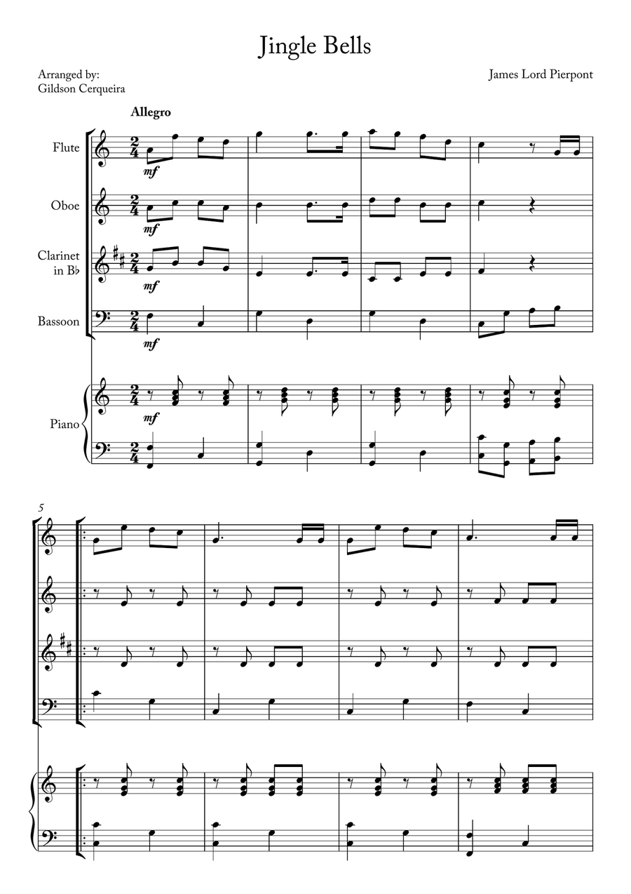 Jingle Bells Woodwind Quartet scores gallery preview page 1