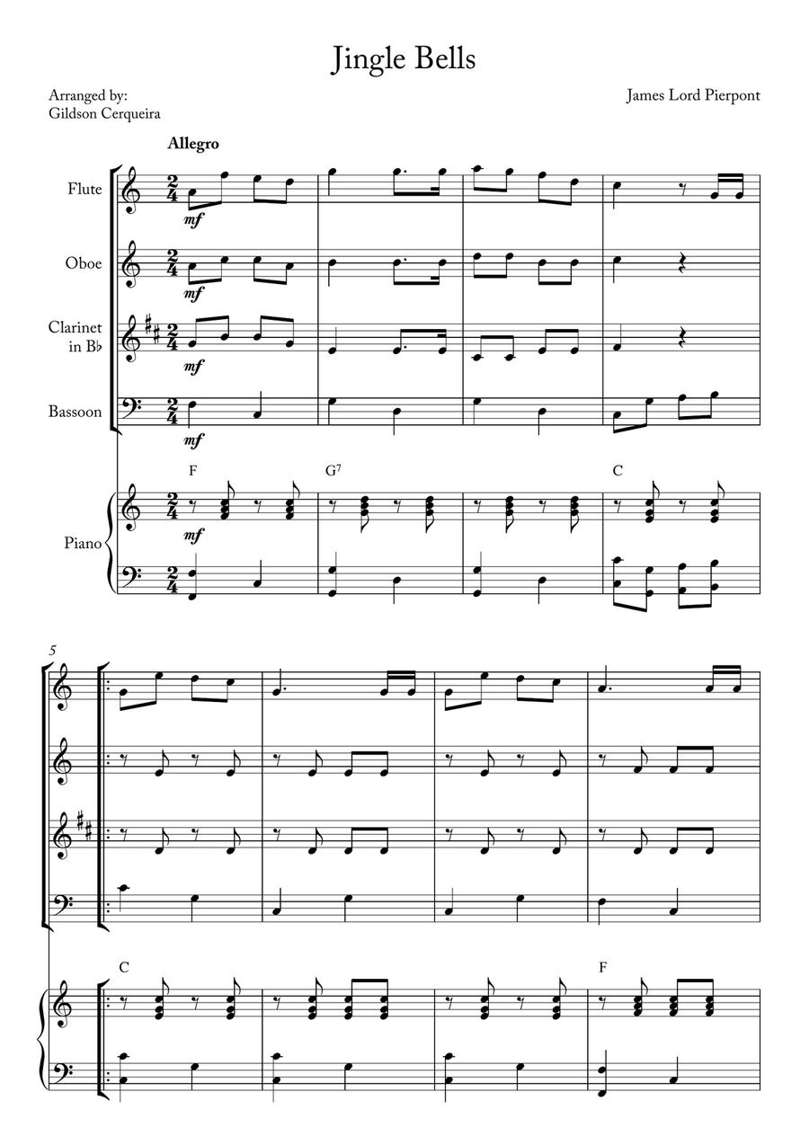 Jingle Bells Woodwind Quartet scores gallery preview page 1