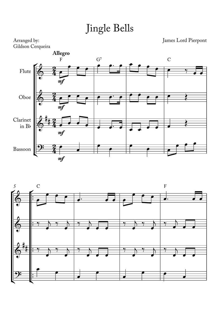 Jingle Bells Woodwind Quartet scores gallery preview page 1