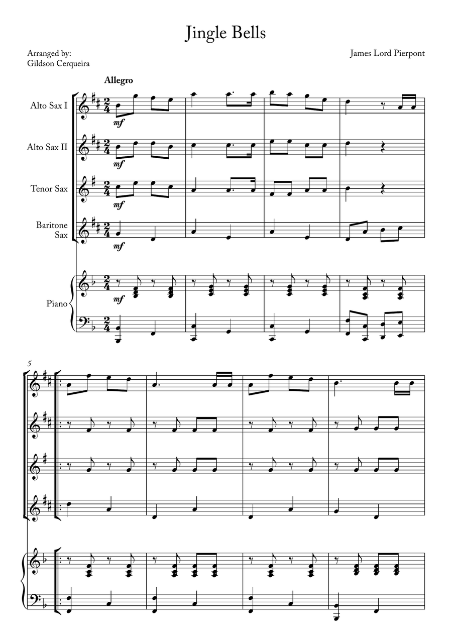 Jingle Bells Saxophone Quartet scores gallery preview page 1
