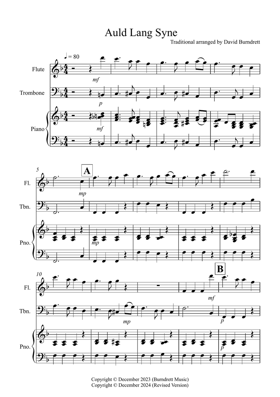 Auld Lang Syne for Flute and Trombone Duet Flute scores gallery preview page 1