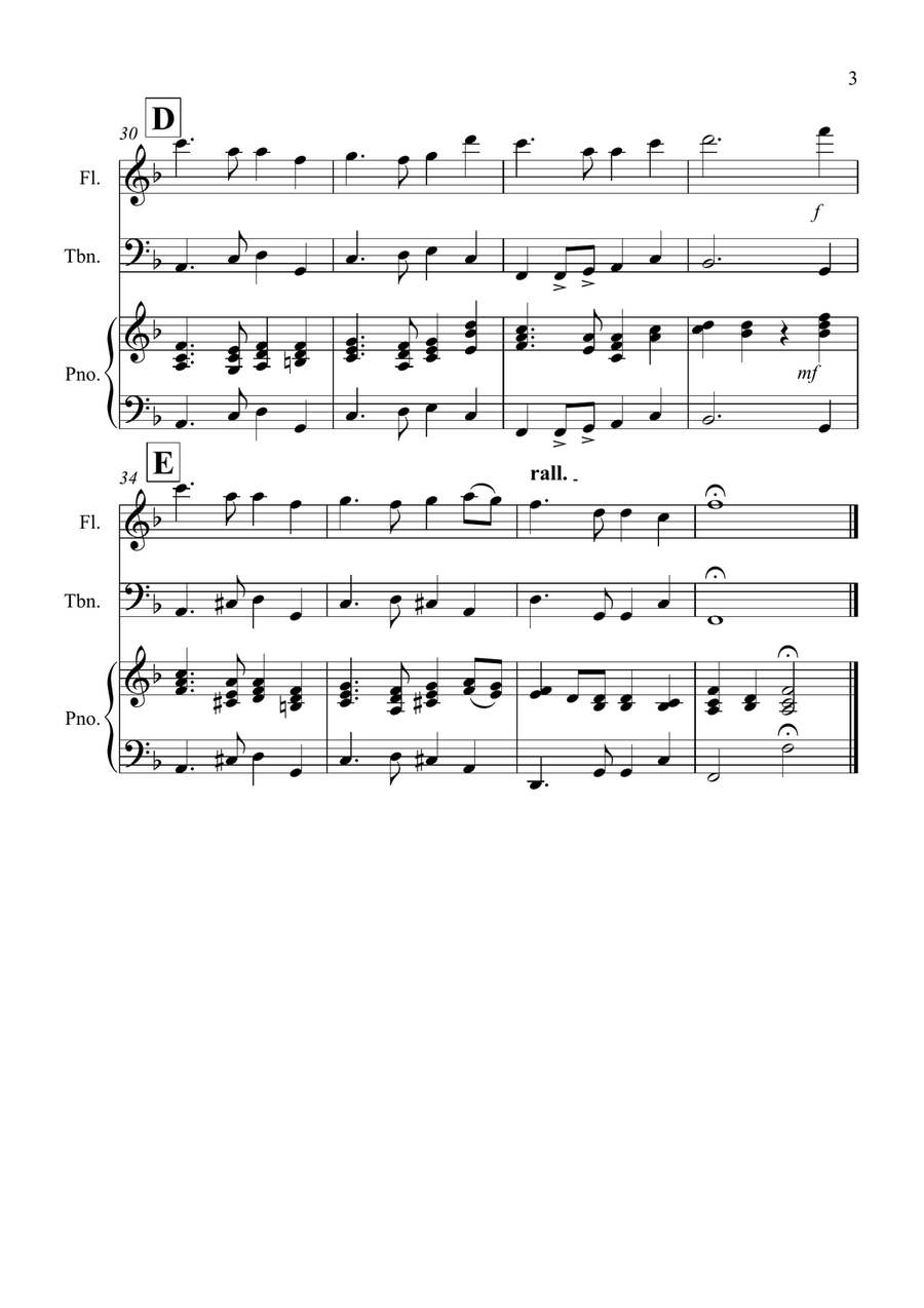 Auld Lang Syne for Flute and Trombone Duet Flute scores gallery preview page 3