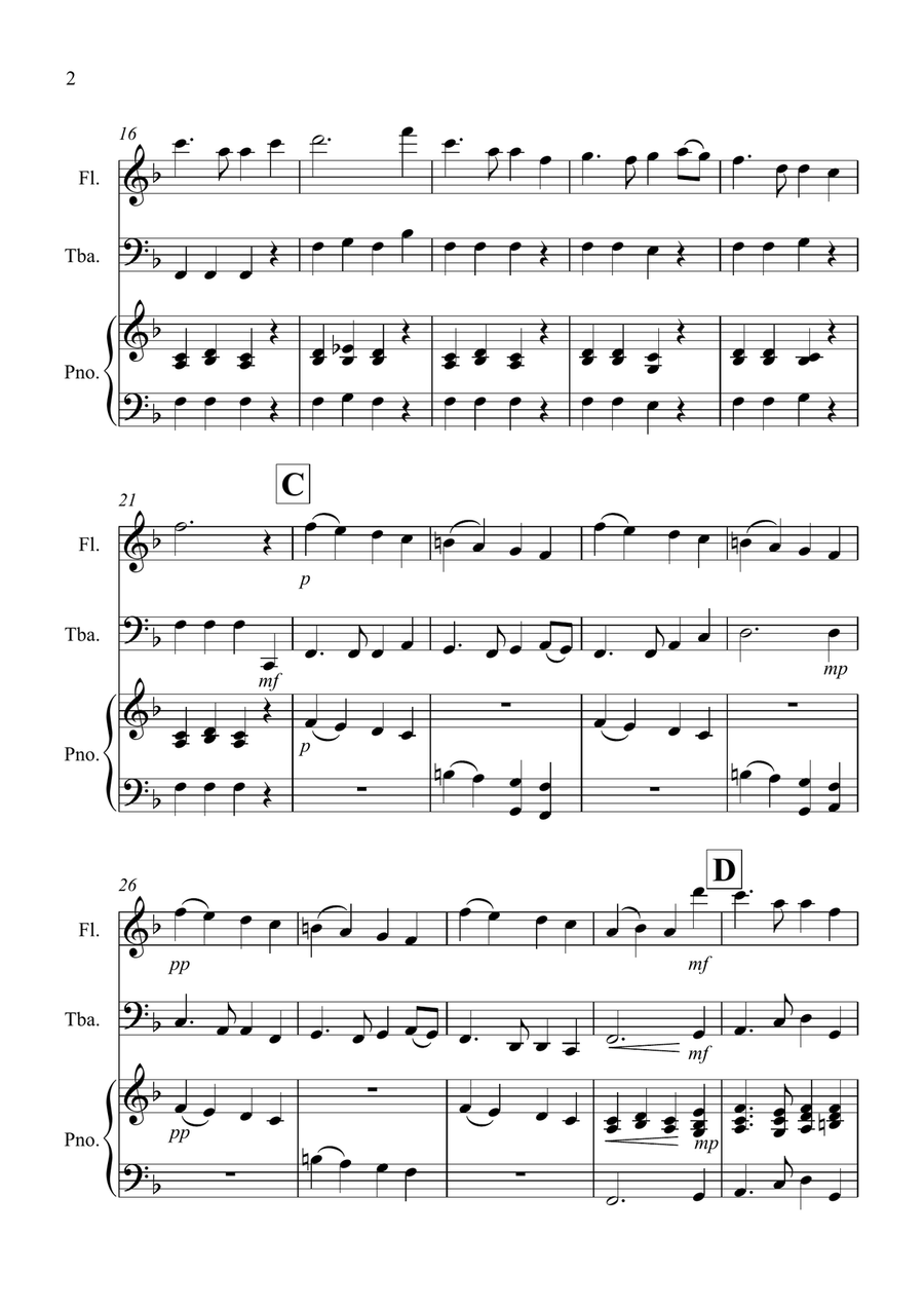 Auld Lang Syne for Flute and Tuba Duet Flute scores gallery preview page 2