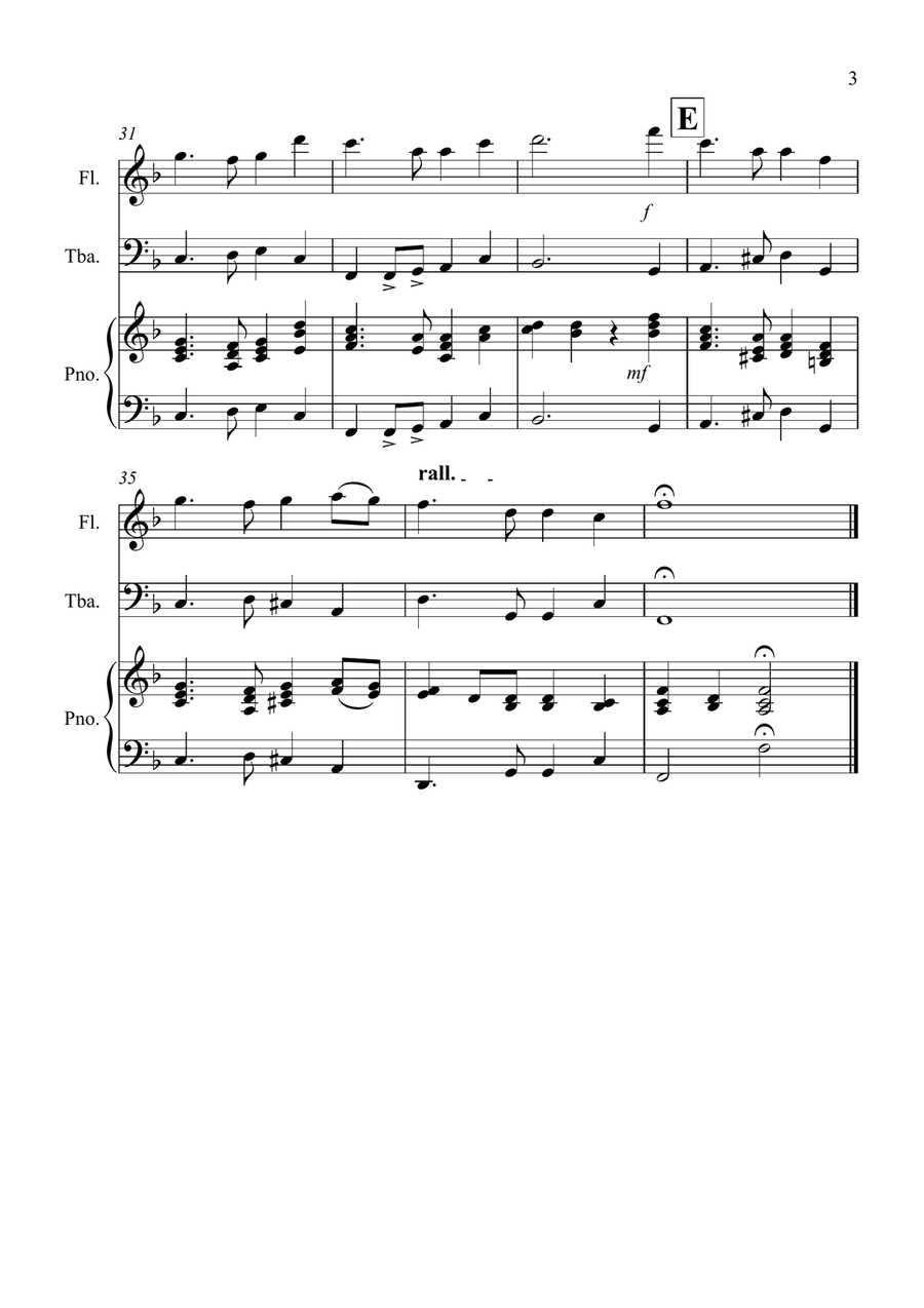Auld Lang Syne for Flute and Tuba Duet Flute scores gallery preview page 3