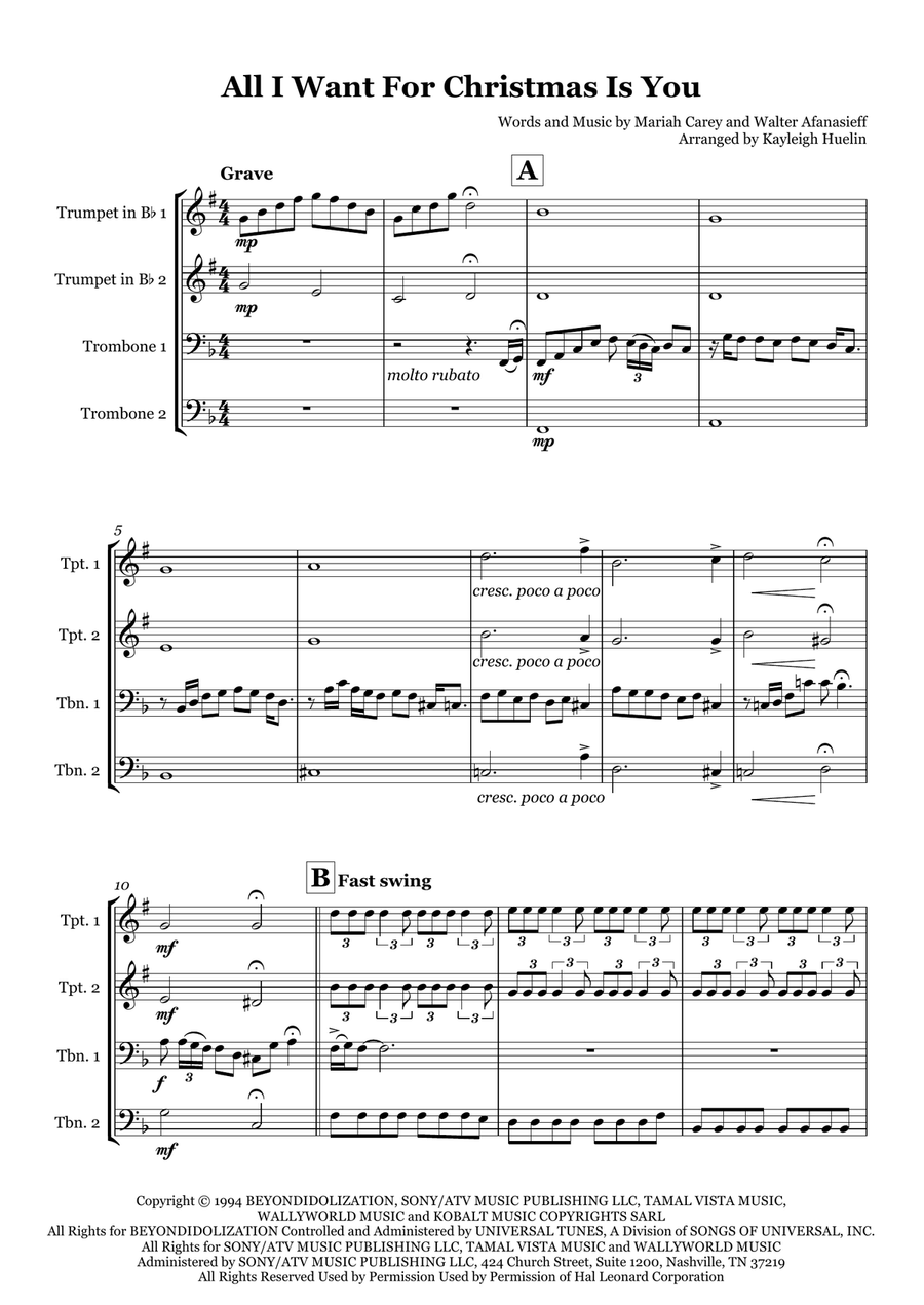 All I Want For Christmas Is You Brass Quartet scores gallery preview page 1