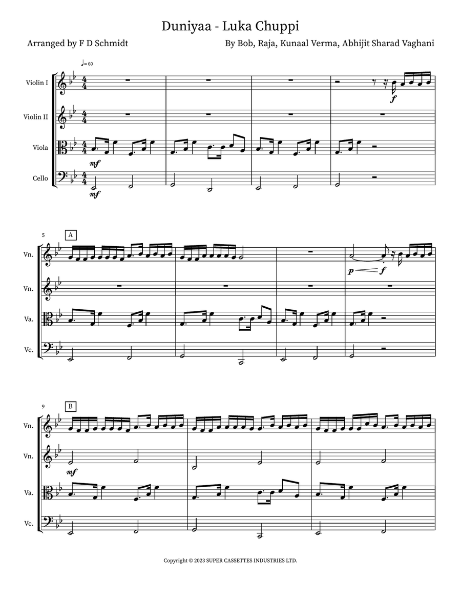 Duniyaa Duniyaa String Quartet scores gallery preview page 1