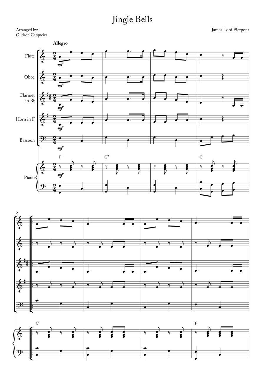 Jingle Bells Woodwind Quintet scores gallery preview page 1