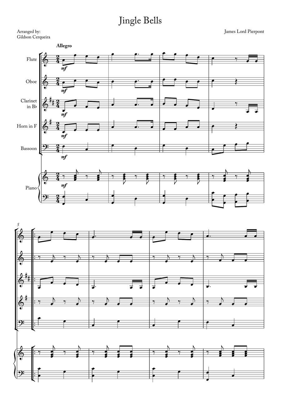 Jingle Bells Woodwind Quintet scores gallery preview page 1