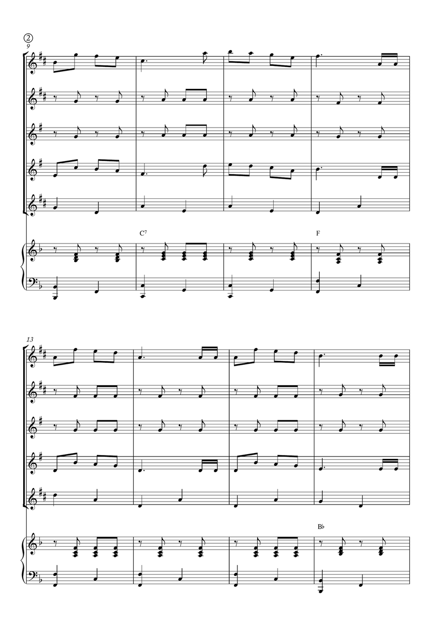 Jingle Bells Saxophone Quintet scores gallery preview page 2