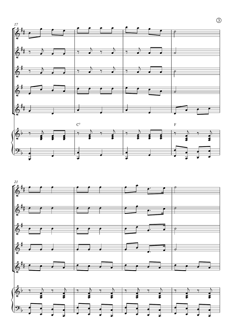 Jingle Bells Saxophone Quintet scores gallery preview page 3