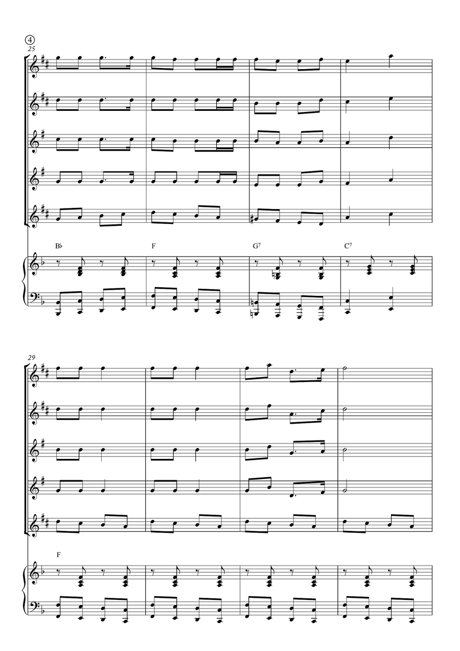 Jingle Bells Saxophone Quintet scores gallery preview page 4